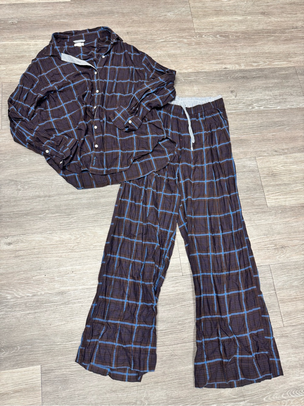 aerie Brown Wide-Leg Plaid Pants with matching top
